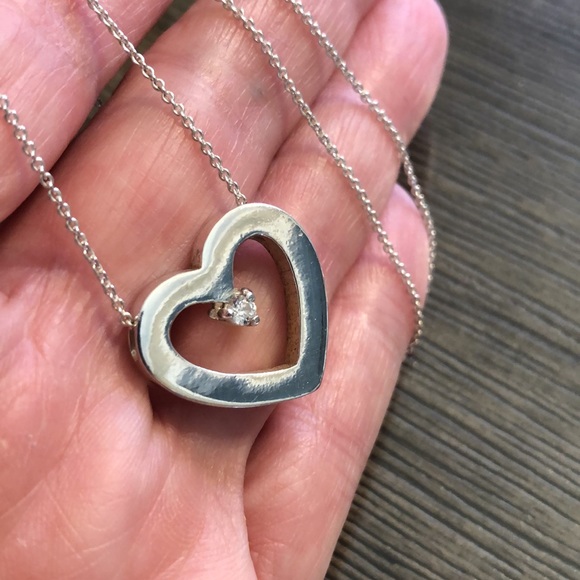 Sterling Silver Heart & CZ necklace 18 1/4” - Picture 8 of 15